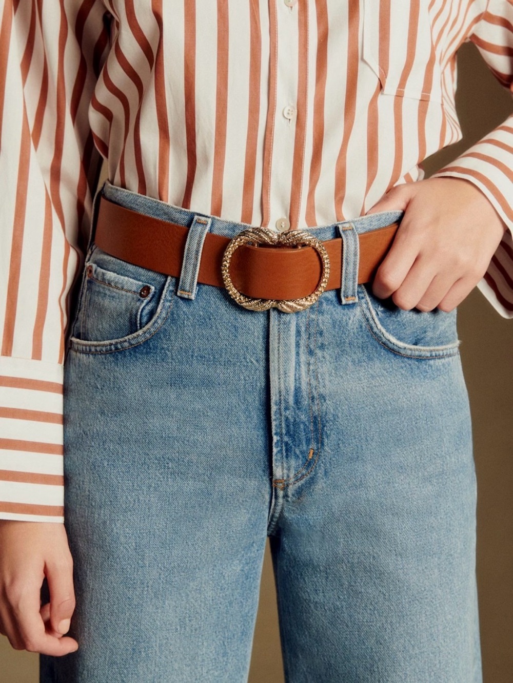 🌟 Sézane Artemis Waist Belt Natural Heritage Caramel Brown Leather 100 - Picture 2 of 13